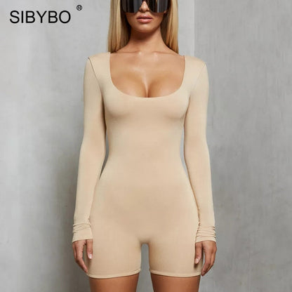 Black Long Sleeve Slim Playsuit Spring O-Neck Backless Sexy Rompers Jumpsuit Casual Body Tops Overalls The Clothing Company Sydney