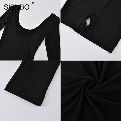 Black Long Sleeve Slim Playsuit Spring O-Neck Backless Sexy Rompers Jumpsuit Casual Body Tops Overalls The Clothing Company Sydney