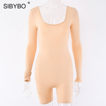 Black Long Sleeve Slim Playsuit Spring O-Neck Backless Sexy Rompers Jumpsuit Casual Body Tops Overalls The Clothing Company Sydney