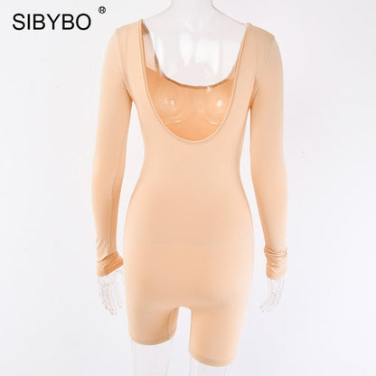 Black Long Sleeve Slim Playsuit Spring O-Neck Backless Sexy Rompers Jumpsuit Casual Body Tops Overalls The Clothing Company Sydney