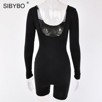 Black Long Sleeve Slim Playsuit Spring O-Neck Backless Sexy Rompers Jumpsuit Casual Body Tops Overalls The Clothing Company Sydney