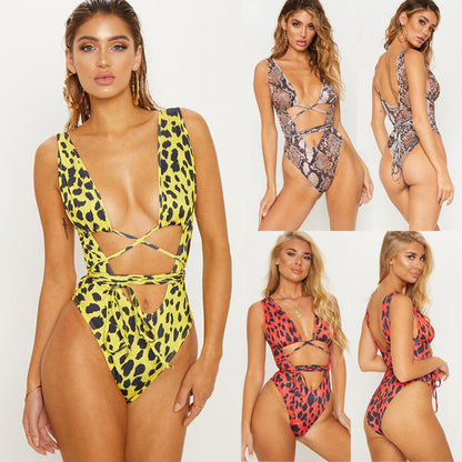 Summer One Piece Serpentine Leopard Printed Monokini Bandage Bathing Suit Push Up Padded Bikini Swimsuit Swimwear The Clothing Company Sydney