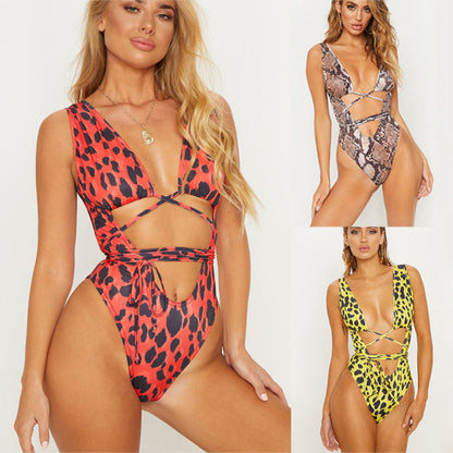 Summer One Piece Serpentine Leopard Printed Monokini Bandage Bathing Suit Push Up Padded Bikini Swimsuit Swimwear The Clothing Company Sydney