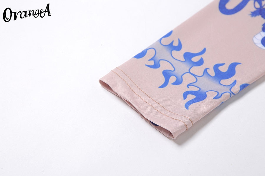 Fashion Long Sleeve Skinny Bodysuits Graphic Print o-Neck Elastic Hight Sporty Streetwear Slim Outfit Bodysuit The Clothing Company Sydney