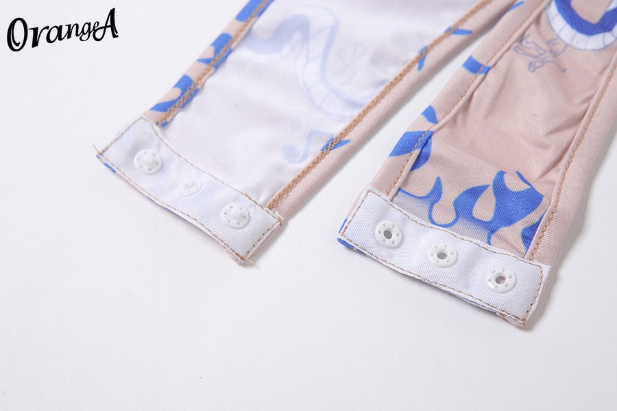 Fashion Long Sleeve Skinny Bodysuits Graphic Print o-Neck Elastic Hight Sporty Streetwear Slim Outfit Bodysuit The Clothing Company Sydney