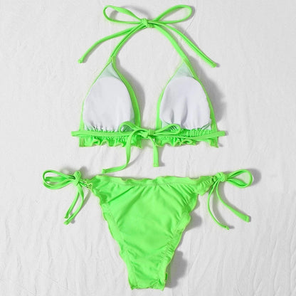 2 Piece Pink Ruffled Frilled Bikini swimsuit swimwear Two piece bikini set Halter Bather String bathing suit The Clothing Company Sydney