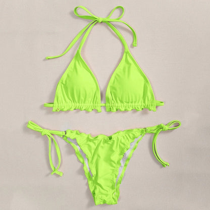 2 Piece Pink Ruffled Frilled Bikini swimsuit swimwear Two piece bikini set Halter Bather String bathing suit The Clothing Company Sydney