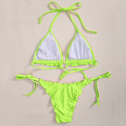 2 Piece Pink Ruffled Frilled Bikini swimsuit swimwear Two piece bikini set Halter Bather String bathing suit The Clothing Company Sydney