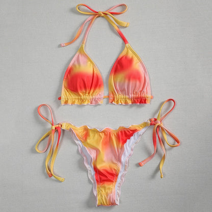 2 Piece Pink Ruffled Frilled Bikini swimsuit swimwear Two piece bikini set Halter Bather String bathing suit The Clothing Company Sydney