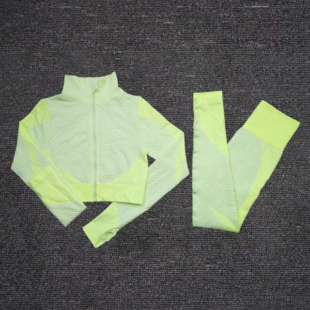 2/3 Piece Seamless Women Yoga Set Workout Sportswear Gym Clothing Fitness Long Sleeve Crop Top High Waist Leggings Sports Suits The Clothing Company Sydney