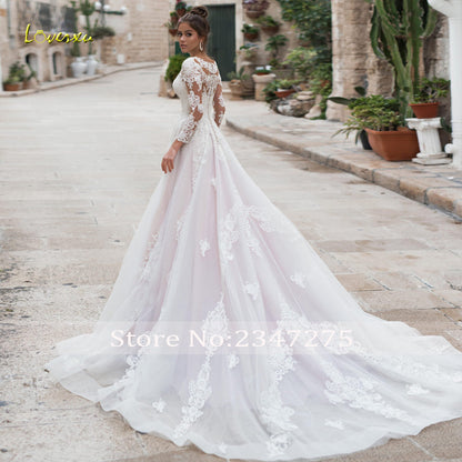 Long Sleeve Lace Vintage Scoop Neck Appliques Sweep Train A-Line Bridal Gowns Wedding Dress The Clothing Company Sydney