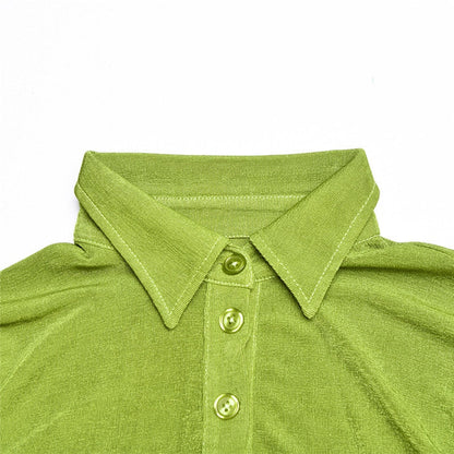 Autumn Ruched Long Sleeve Bodycon Turn-Down Collar Mini Dress Button Slim Party Dress The Clothing Company Sydney