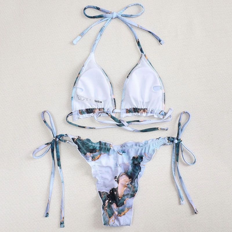 2 Piece Pink Ruffled Frilled Bikini swimsuit swimwear Two piece bikini set Halter Bather String bathing suit The Clothing Company Sydney