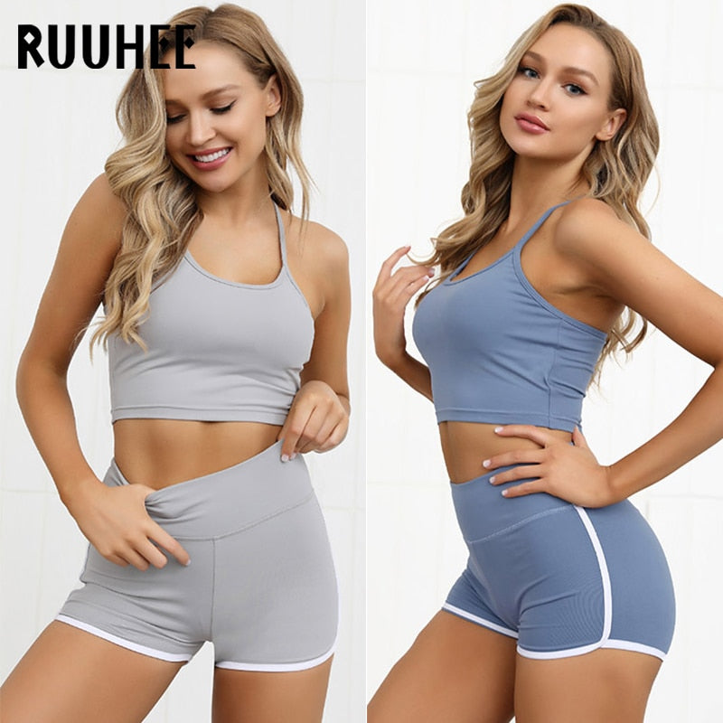 2 Piece Shorts High Waist Leggings and Bra Seamless Gym Yoga Set Women Fitness Set The Clothing Company Sydney