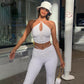 2 Piece Halter bandage v-neck sleeveless ruched tops sweatpants matching clubwear stretchy skinny bodycon Set The Clothing Company Sydney