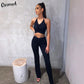 2 Piece Halter bandage v-neck sleeveless ruched tops sweatpants matching clubwear stretchy skinny bodycon Set The Clothing Company Sydney