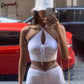 2 Piece Halter bandage v-neck sleeveless ruched tops sweatpants matching clubwear stretchy skinny bodycon Set The Clothing Company Sydney