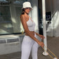 2 Piece Halter bandage v-neck sleeveless ruched tops sweatpants matching clubwear stretchy skinny bodycon Set The Clothing Company Sydney