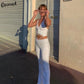 2 Piece Halter bandage v-neck sleeveless ruched tops sweatpants matching clubwear stretchy skinny bodycon Set The Clothing Company Sydney