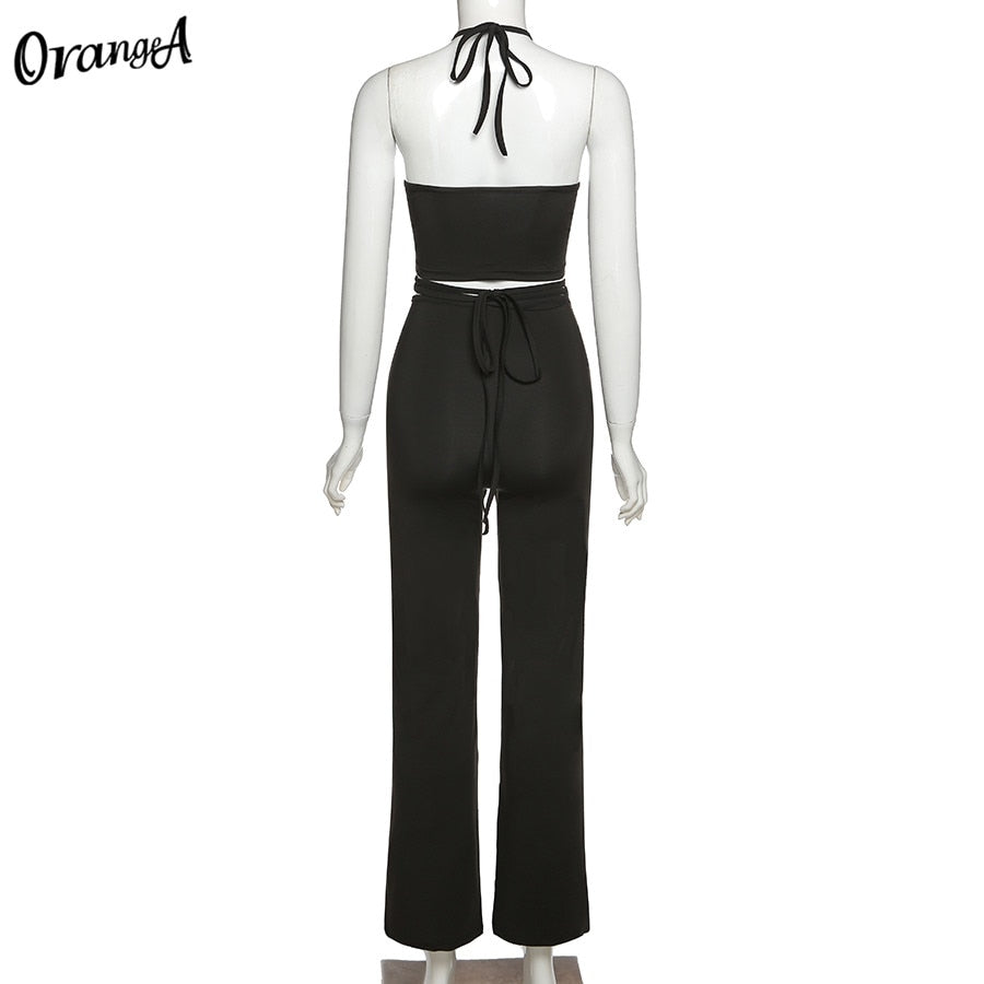 2 Piece Halter bandage v-neck sleeveless ruched tops sweatpants matching clubwear stretchy skinny bodycon Set The Clothing Company Sydney