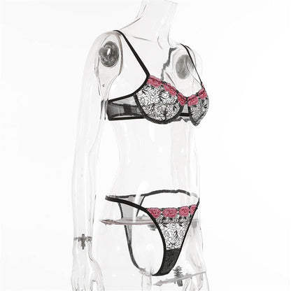 2 Piece Sexy Floral Lingerie Set Transparent Erotic Lingerie Lace Bra and Panties Underwear Set The Clothing Company Sydney