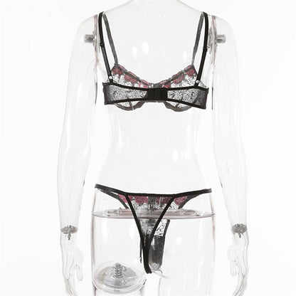 2 Piece Sexy Floral Lingerie Set Transparent Erotic Lingerie Lace Bra and Panties Underwear Set The Clothing Company Sydney