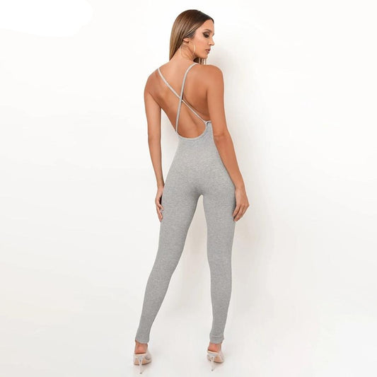 Summer Casual Sport Fitness Streetwear Jumpsuit Sexy V Neck Backless Skinny Elastic Jumpsuit Yoga Outfit The Clothing Company Sydney