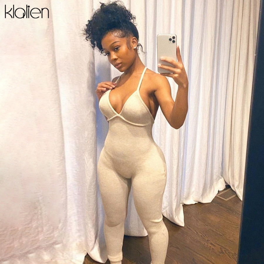 Summer Casual Sport Fitness Streetwear Jumpsuit Sexy V Neck Backless Skinny Elastic Jumpsuit Yoga Outfit The Clothing Company Sydney