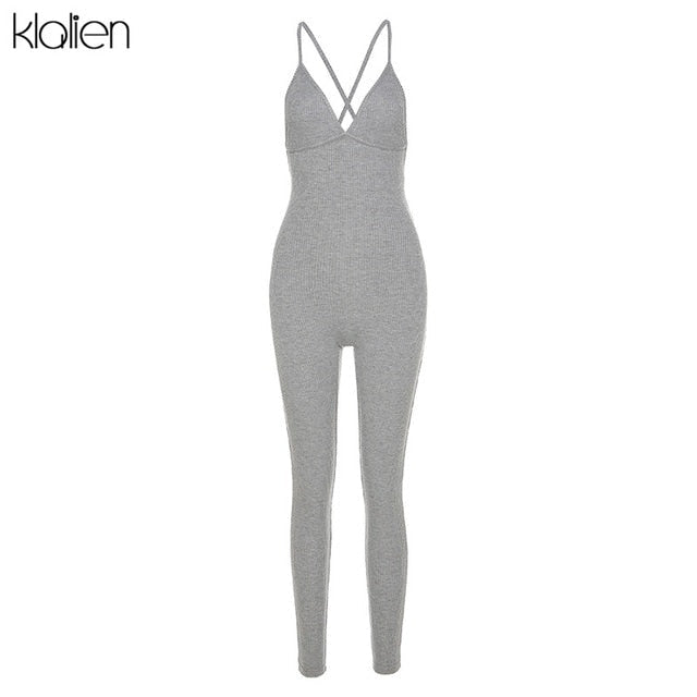 Summer Casual Sport Fitness Streetwear Jumpsuit Sexy V Neck Backless Skinny Elastic Jumpsuit Yoga Outfit The Clothing Company Sydney