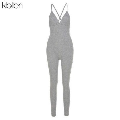 Summer Casual Sport Fitness Streetwear Jumpsuit Sexy V Neck Backless Skinny Elastic Jumpsuit Yoga Outfit The Clothing Company Sydney