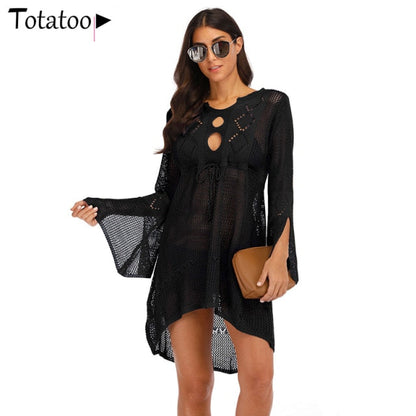 Backless Knitted Summer Long Sleeve Open Back See Through Beach Cover Mini Dress Clubwear The Clothing Company Sydney