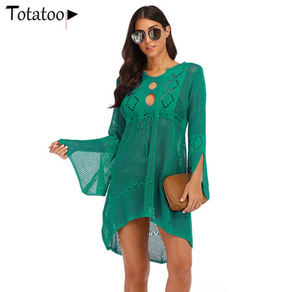 Backless Knitted Summer Long Sleeve Open Back See Through Beach Cover Mini Dress Clubwear The Clothing Company Sydney