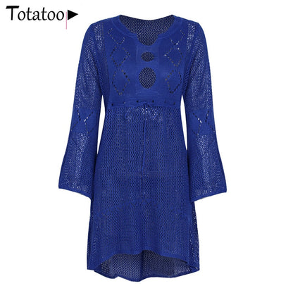 Backless Knitted Summer Long Sleeve Open Back See Through Beach Cover Mini Dress Clubwear The Clothing Company Sydney