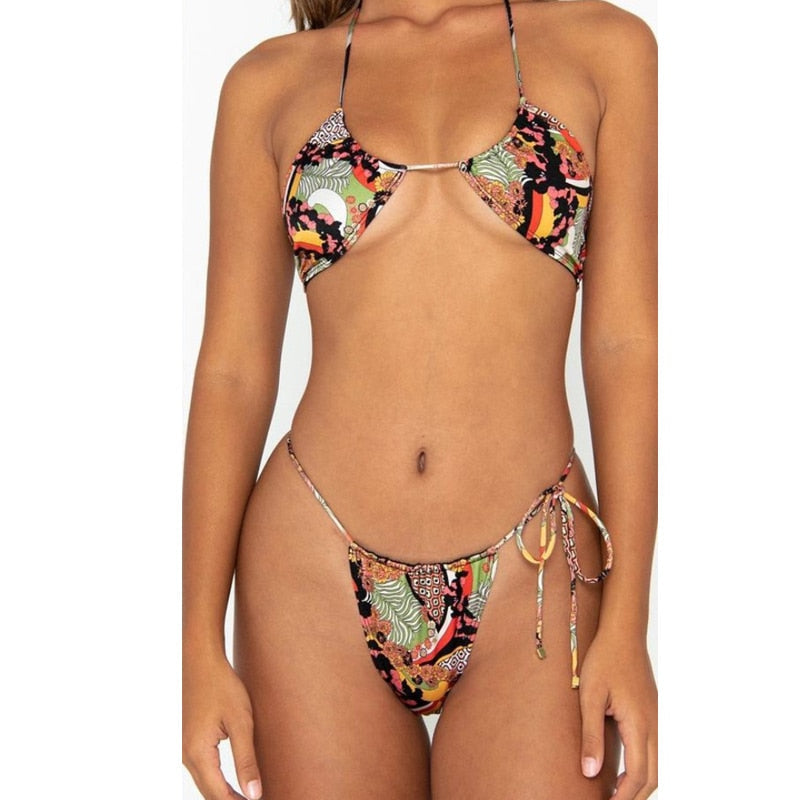 2 Piece Thong Bikini Set Solid Color Swimsuit Hollow Out Bikinis String Swimwear Bathing Suit The Clothing Company Sydney