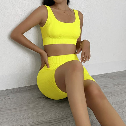 2 Piece High Waist Butt Lifting Tracksuit Seamless Solid Color High Elastic Sportswear Gym Sport Running Gymwear Yoga Shorts Set The Clothing Company Sydney