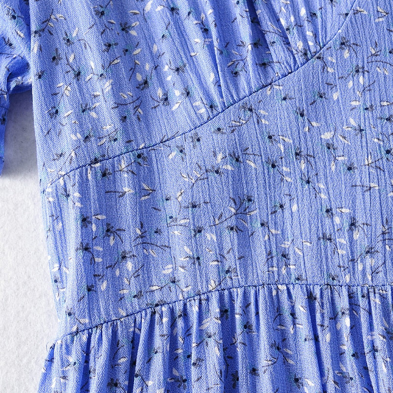 Bohemian Floral Print Mini V Neck Summer Beach Ruffle Short Sleeve A-line Buttons Casual Dress The Clothing Company Sydney