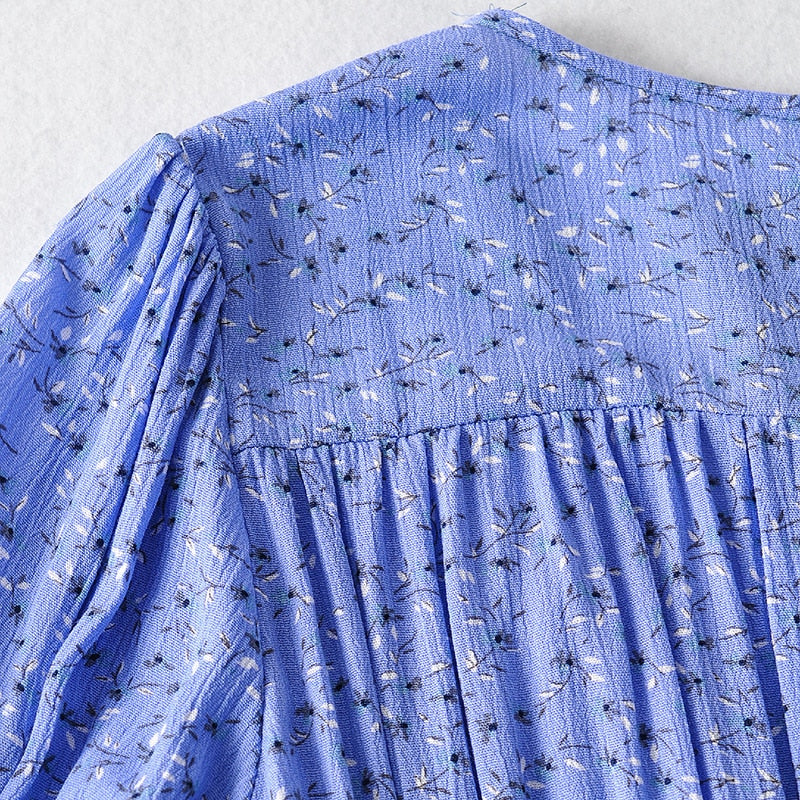 Bohemian Floral Print Mini V Neck Summer Beach Ruffle Short Sleeve A-line Buttons Casual Dress The Clothing Company Sydney