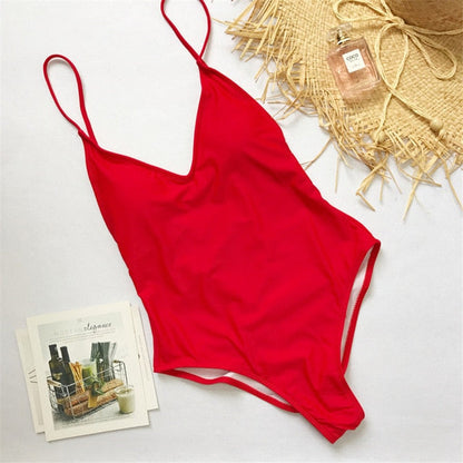 V Neck One Piece Swimsuit Backless Monokini  Bather Plus size High cut Bathing Suit Swim Bodysuit Swimwear The Clothing Company Sydney