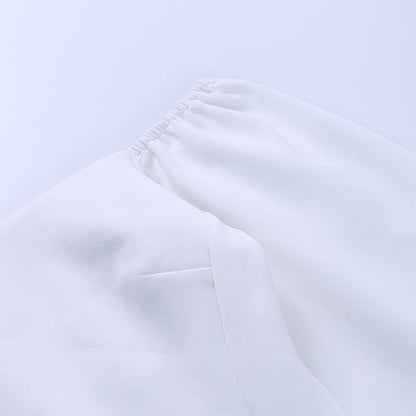 Elegant T Shirt Slash Neck Lantern Sleeve Bandage Solid White Tops Autumn Casual Slim Office Top The Clothing Company Sydney