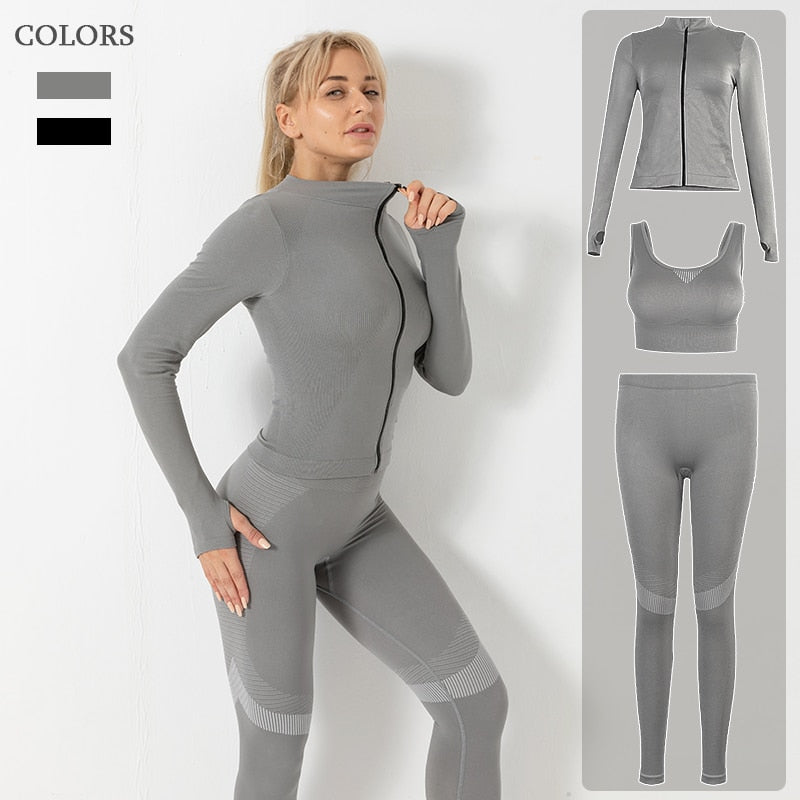 3 Piece Seamless  Women Yoga Sets Ladies Sport Gym suits Wear Running Clothes women Fitness Sport Yoga Suit Keep warm yoga clothing The Clothing Company Sydney