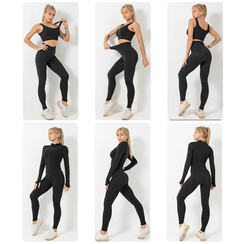 3 Piece Seamless  Women Yoga Sets Ladies Sport Gym suits Wear Running Clothes women Fitness Sport Yoga Suit Keep warm yoga clothing The Clothing Company Sydney