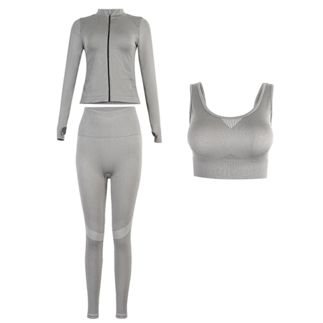 3 Piece Seamless  Women Yoga Sets Ladies Sport Gym suits Wear Running Clothes women Fitness Sport Yoga Suit Keep warm yoga clothing The Clothing Company Sydney