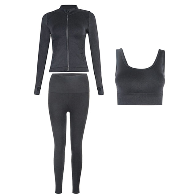 3 Piece Seamless  Women Yoga Sets Ladies Sport Gym suits Wear Running Clothes women Fitness Sport Yoga Suit Keep warm yoga clothing The Clothing Company Sydney