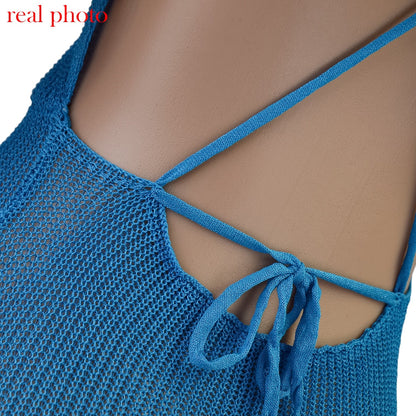 Crochet Beach Maxi See Through Plunge Backless Bandage Sleeveless Lacing Split Long Dresses The Clothing Company Sydney