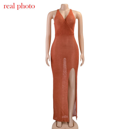 Crochet Beach Maxi See Through Plunge Backless Bandage Sleeveless Lacing Split Long Dresses The Clothing Company Sydney