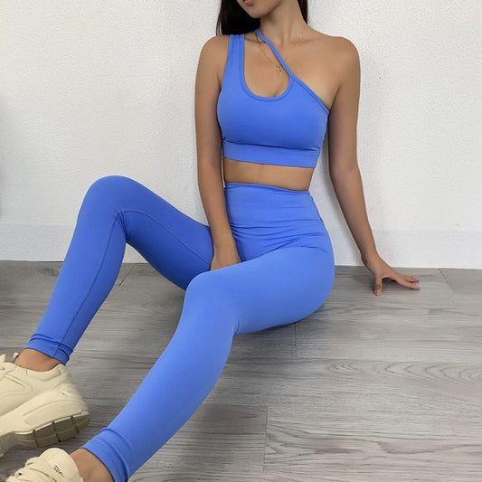 2 Piece Slant Shoulder Yoga Sports Fitness Yoga Suit Running Suit Women Sports Bra & High Waist Leggings Set The Clothing Company Sydney