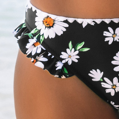 Black Floral Ruffled V-neck Bikini Sets Swimsuit Lace Up Two Pieces Swimwear Beach Bathing Suits The Clothing Company Sydney