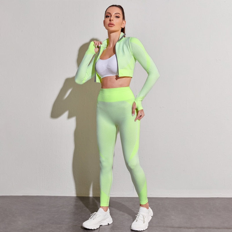 2/3 Piece Seamless Women Yoga Set Workout Sportswear Gym Clothing Fitness Long Sleeve Crop Top High Waist Leggings Sports Suits The Clothing Company Sydney