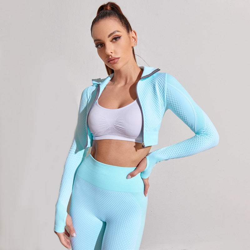 2/3 Piece Seamless Women Yoga Set Workout Sportswear Gym Clothing Fitness Long Sleeve Crop Top High Waist Leggings Sports Suits The Clothing Company Sydney