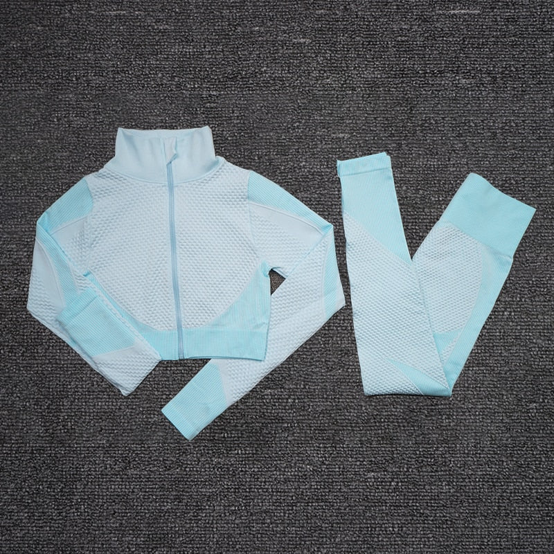 2/3 Piece Seamless Women Yoga Set Workout Sportswear Gym Clothing Fitness Long Sleeve Crop Top High Waist Leggings Sports Suits The Clothing Company Sydney